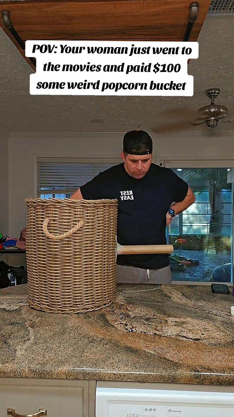 Wicker popcorn bucket TikTok joke.