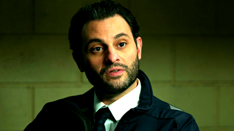 Arian Moayed as P. Cleary in an interrogation room in Spider-Man: No Way Home