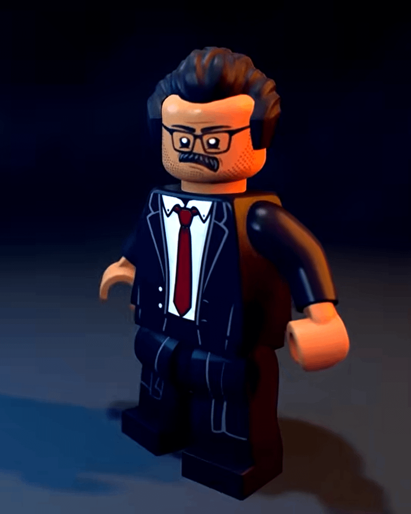 A close-up on Jeffrey Wright's Jim Gordon skin in LEGO Batman: Legacy of the Dark Knight