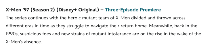 Disney+ press release announcing a 3 episode premiere for X-Men 97 Season 2.
