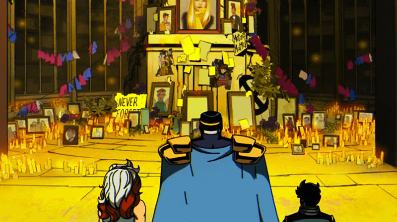 A memorial for different fallen heroes in X-Men '97.