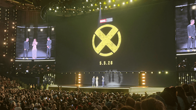 X-Men logo on-stage at D23.