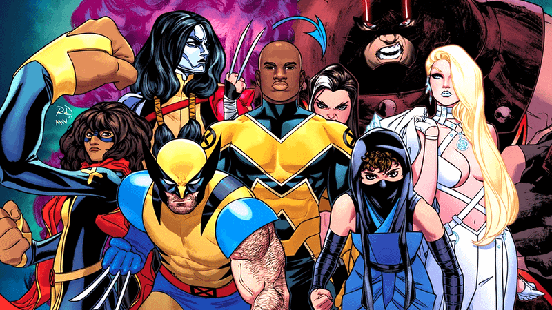 Ms. Marvel, Wolverine, Emma Frost, Nightcrawler, Colossus, and other X-Men characters
