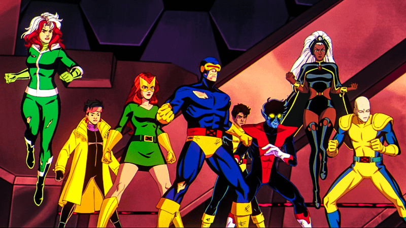 Rogue, Jubilee, Jean Grey, Cyclops, Sunspot, Nightcrawler, Storm characters from X-Men 97.
