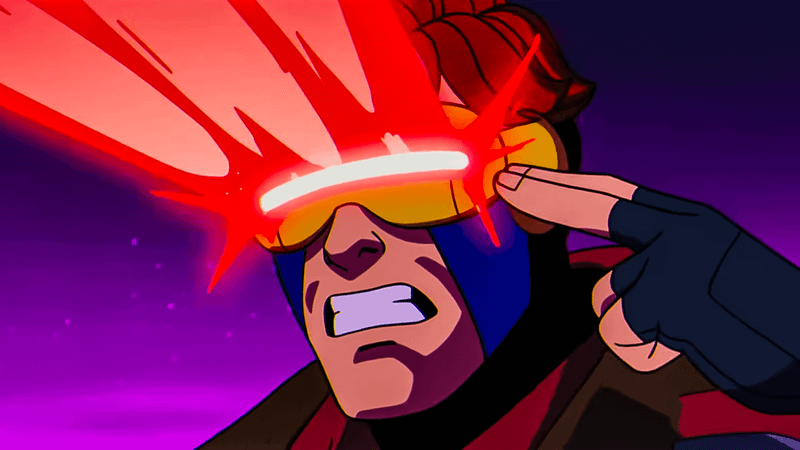 Cyclops shooting an optic blast from his visor.