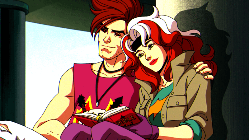 Gambit sitting with Rogue in 'X-Men '97.'