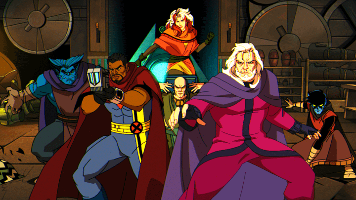 Beast, Forge, Rogue, Professor X, Magneto, and Nightcrawler.