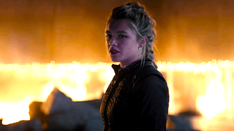 Yelena Belova standing around lights in Hawkeye.