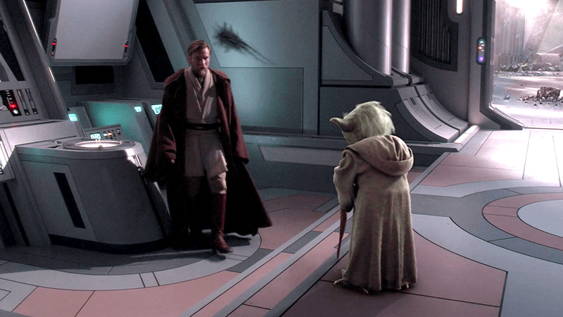 Obi-Wan Kenobi and Yoda in the Jedi chambers in Revenge of the Sith