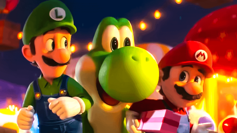 Luigi, Yoshi, and Mario in Super Mario Galaxy Movie.