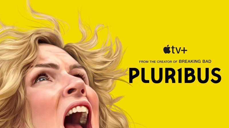 The Pluribus banner featuring Rhea Seehorn as Carol screaming