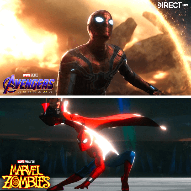 A comparison of Spider-Man's arrival in Marvel Zombies and Avengers: Endgame