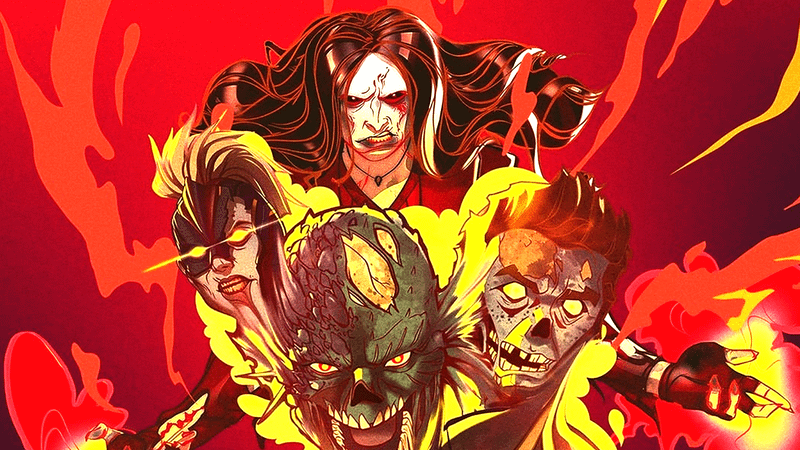 Marvel Zombies poster featuring the undead heads of several Marvel heroes
