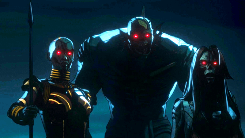 Zombie heroes standing together in Marvel Zombies