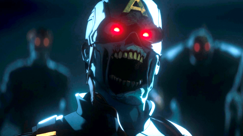 Captain America zombie screaming in Marvel Zombies