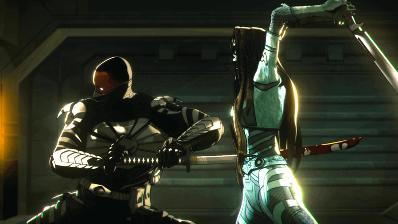 Blade stabbing Zombie Ghost in Marvel Zombies
