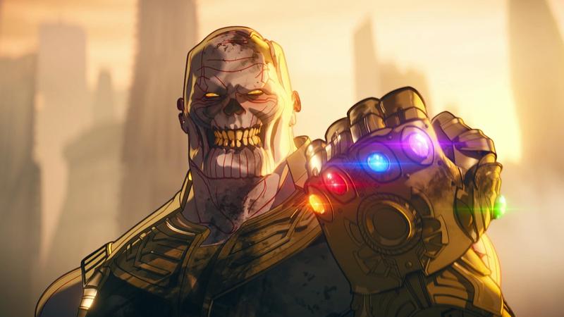 Zombie Thanos holding up the Infinity Gauntlet